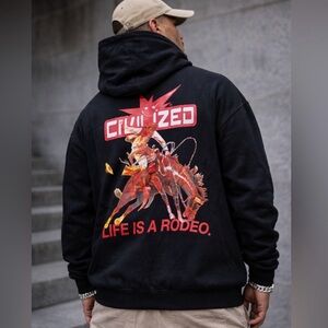 Civilized pullover Hoodie Life Is A Rodeo Graphic men's size 2XL Raw edge hem